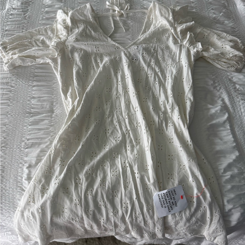 Women's White Eyelet V-Neck Dress